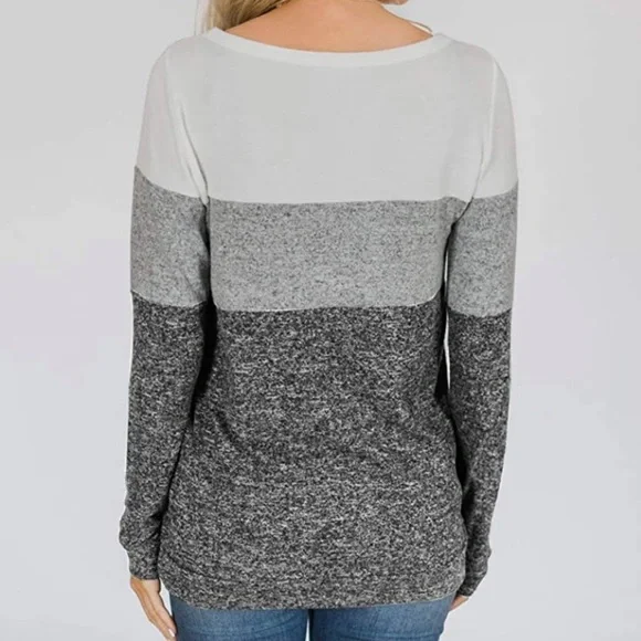 Colorblock black and white heathered crew neck lightweight sweatshirt - Picture 2 of 6